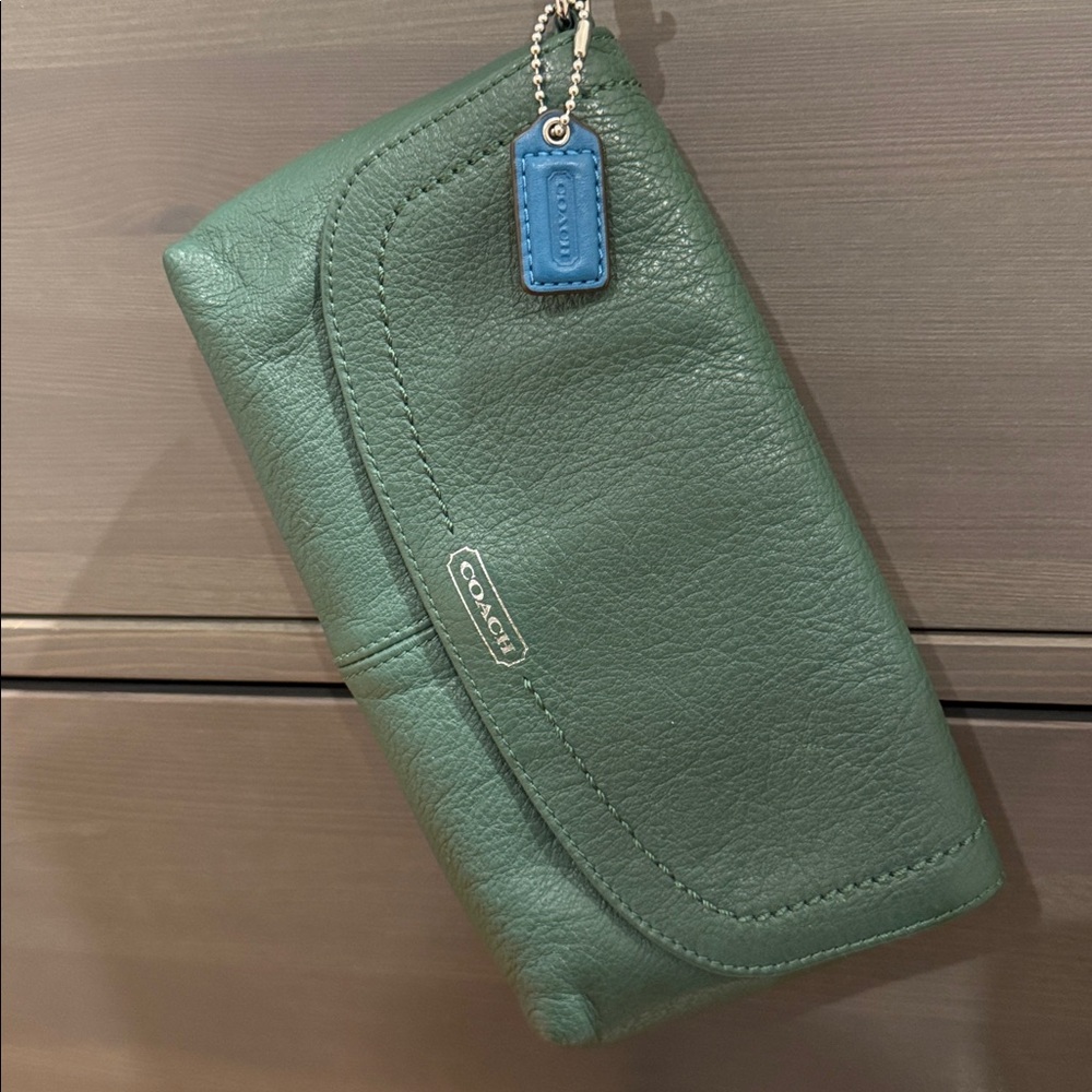 Coach Dark Green Leather Wristlet